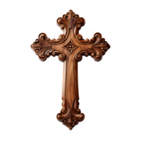 wooden christian cross isolated on transparent background ,cross symbol cut out ,generative ai png