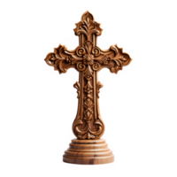 wooden christian cross isolated on transparent background ,cross symbol cut out ,generative ai png