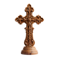 wooden christian cross isolated on transparent background ,cross symbol cut out ,generative ai png