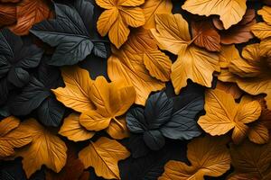 view of various variations of autumn leaves top view ,background dry leaves ,generative ai photo
