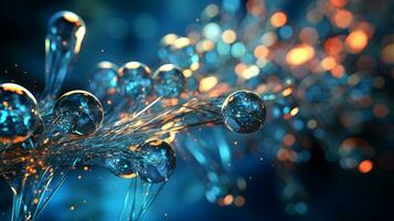 micro cell dna wallpaper graphic ,particle molecule abstract background ,generative ai photo