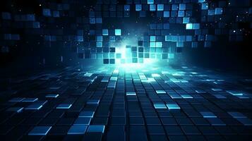 blue matrix cube glow background ,futuristic abstract graphic ,generative ai photo