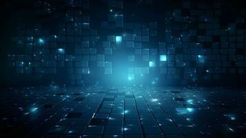 blue matrix cube glow background ,futuristic abstract graphic ,generative ai photo