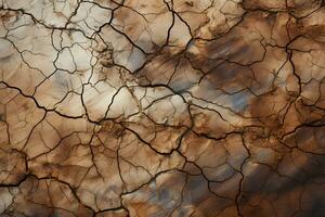 cracked barren dry land background top view ,arid cracked ground ,generative ai photo