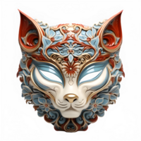 japansk katt mask isolerat på transparent bakgrund , kitsune mask skära ut ,generativ ai png