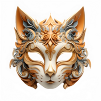 japanese cat mask isolated on transparent background ,kitsune mask cut out ,generative ai png