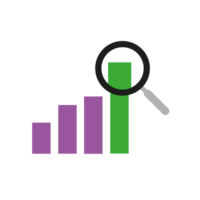 Positive trend bar chart and magnifier showing growth png