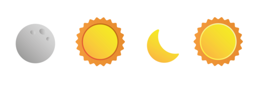 varios 3d Dom y luna, creciente aislado icono. realista hacer de estrella y planeta, lleno gris Luna y amarillo soleado. celestial vector elementos png