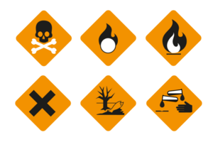 Set of flammabl chemicals - hazard symbols and warning sign isolated on white png