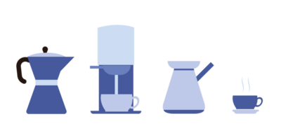 uppsättning för kaffe älskare. isolerat kaffe element. franska Tryck, kaffe maskin, mugg, kopp, mjölk tillbringare, vattenkokare. ikon samling för meny, kaffe affär. png