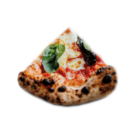 Scheibe von köstlich neapolitanisch Margherita Pizza isoliert auf Weiss, oben Aussicht png