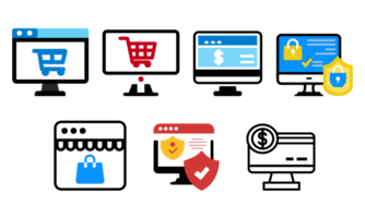 Online shopping and Payments, computer, shopping cart, padlock, website and mobile app icons png