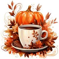 Autumnal hot chocolate with pie Watercolor illustration AI Generative photo