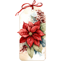 Kerstmis geschenk label met kerstster bloemen. waterverf illustratie ai generatief png