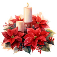Natal decoração com poinsétias e queimando velas aguarela ilustração ai generativo png