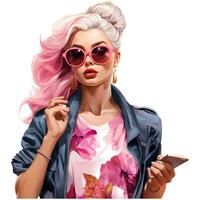 Barbie fashion, Beautiful blonde woman in a portrait wearing a pink trendy outfit AI Generative photo