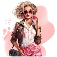 Barbie fashion, Beautiful blonde woman in a portrait wearing a pink trendy outfit AI Generative photo