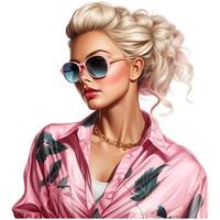 Barbie fashion, Beautiful blonde woman in a portrait wearing a pink trendy outfit AI Generative photo