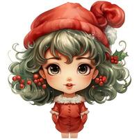 Cute little girl with red christmas costume and Holly wreath AI Generative photo