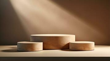 3D render, abstract minimal scene with geometrical forms, palm leaves, podium for product presentation AI Generative photo