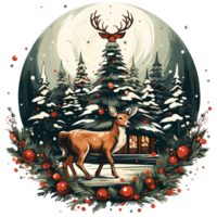 Raindeer with christmas tree in the forest. Watercolor illustration AI Generative png