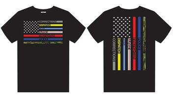 First Responders Hero Flag T Shirt Design vector