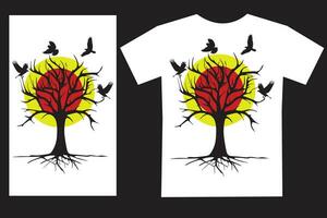 Tree and Bird sun T shirt design vector file.