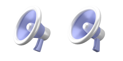 3d le rendu de mégaphone icône isolé sur blanc arrière-plan, en forme pour conception les atouts de affaires ou finance, violet icône, 3d Icônes ensemble png