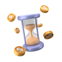 3d rendering of clock and hourglass icon, fit for design assets of business or finance, purple icon, 3d icons set png