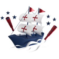 3d rendering of sailing boat for place on content of Happy Columbus Day, 3d icon set of Columbus Day with difference color png