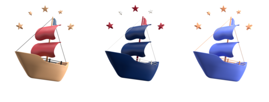 3d rendering of sailing boat for place on content of Happy Columbus Day, 3d icon set of Columbus Day with difference color png