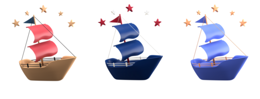 3d rendering of sailing boat for place on content of Happy Columbus Day, 3d icon set of Columbus Day with difference color png