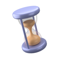 3d rendering of clock and hourglass icon, fit for design assets of business or finance, purple icon, 3d icons set png