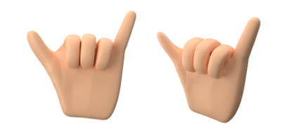 3d rendering of hand with finger pose make cool finger gesture, suitable to emoticon assets or icons, 3d icons set, png