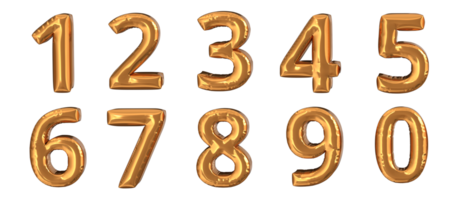 3d rendering of gold foil balloons text of number, suitable for advertising content png