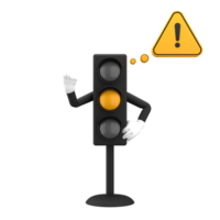 3d rendering of yellow traffic light and warning sign with expressive hand, 3d icons set png