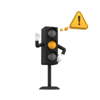 3d rendering of yellow traffic light and warning sign with expressive hand, 3d icons set png