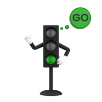 3d rendering of green traffic light and go sign with expressive hand, 3d icons set png