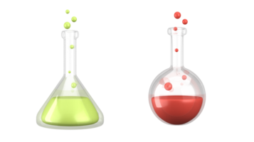 3d representación de colegio químico botellas, ajuste para diseño bienes de educación y ciencia, espalda a colegio concepto, oficina, etc. 3d íconos conjunto con aislado blanco antecedentes png