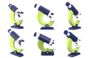 3d rendering of microscope, fit for design assets of education and science, back to school concept, office, etc. 3d icons set with isolated white background png