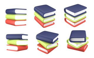 3d rendering of school stack of books, fit for design assets of education and science, back to school concept, office, etc. 3d icons set with isolated white background png