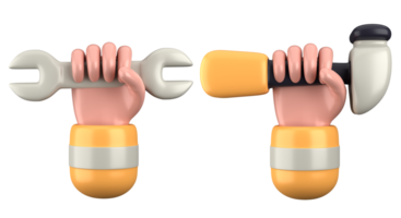 3d Illustration von ein Hand halten ein Schlüssel und Hammer isoliert auf ein Weiß Hintergrund. Arbeit Tag png