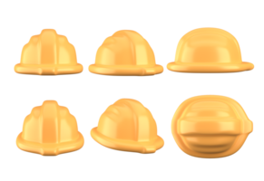 réaliste détaillé 3d Jaune construction casque ensemble. content la main d'oeuvre journée. 3d le rendu. png