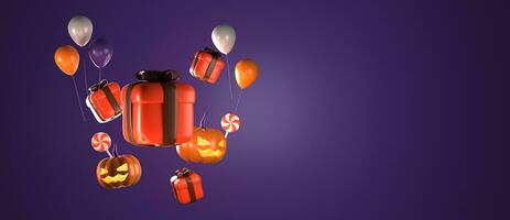 3d rendering of horizontal poster and banner for Halloween with copy space area photo