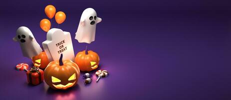 3d rendering of horizontal poster and banner for Halloween with copy space area photo