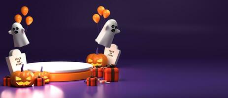 3d rendering of horizontal poster and banner for Halloween with copy space area photo