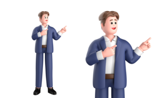 3d homme d'affaire exécutif pose portant costume permanent en portant tablette montrer du doigt La publicité isolé sur blanc arrière-plan, 3d le rendu png