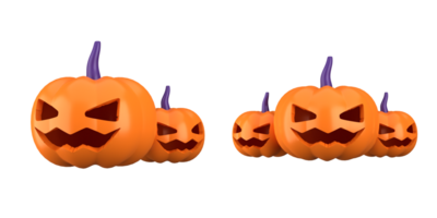 Halloween 3d icons of pumpkins, ghost, gifts isolated on white background. 3d rendering png