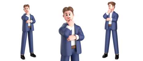 3d homem de negocios executivo pose vestindo terno em pé segurando tábua apontando publicidade isolado em branco fundo, 3d Renderização png