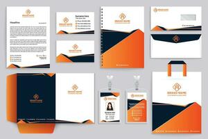 Corporate orange  and black color stationery design vector